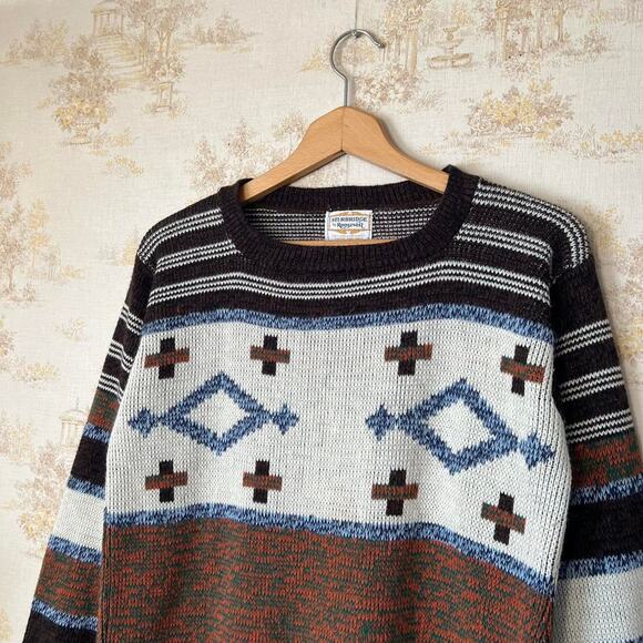 70s Aztec Boho Bell Sleeve Pullover Sweater Size L - Picture 3 of 8